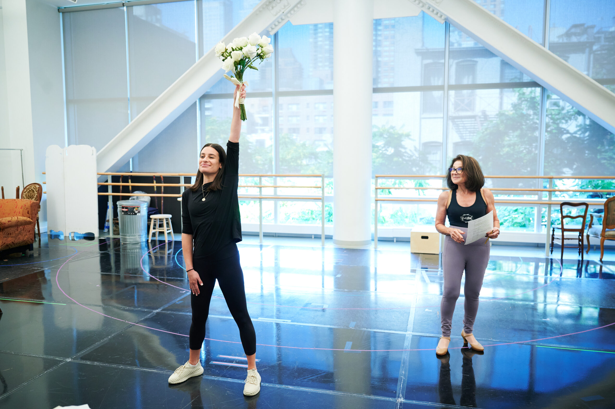Lea Michele and Tovah Feldshuh in rehearsals for Funny Girl. Photo by Jenny Anderson. 