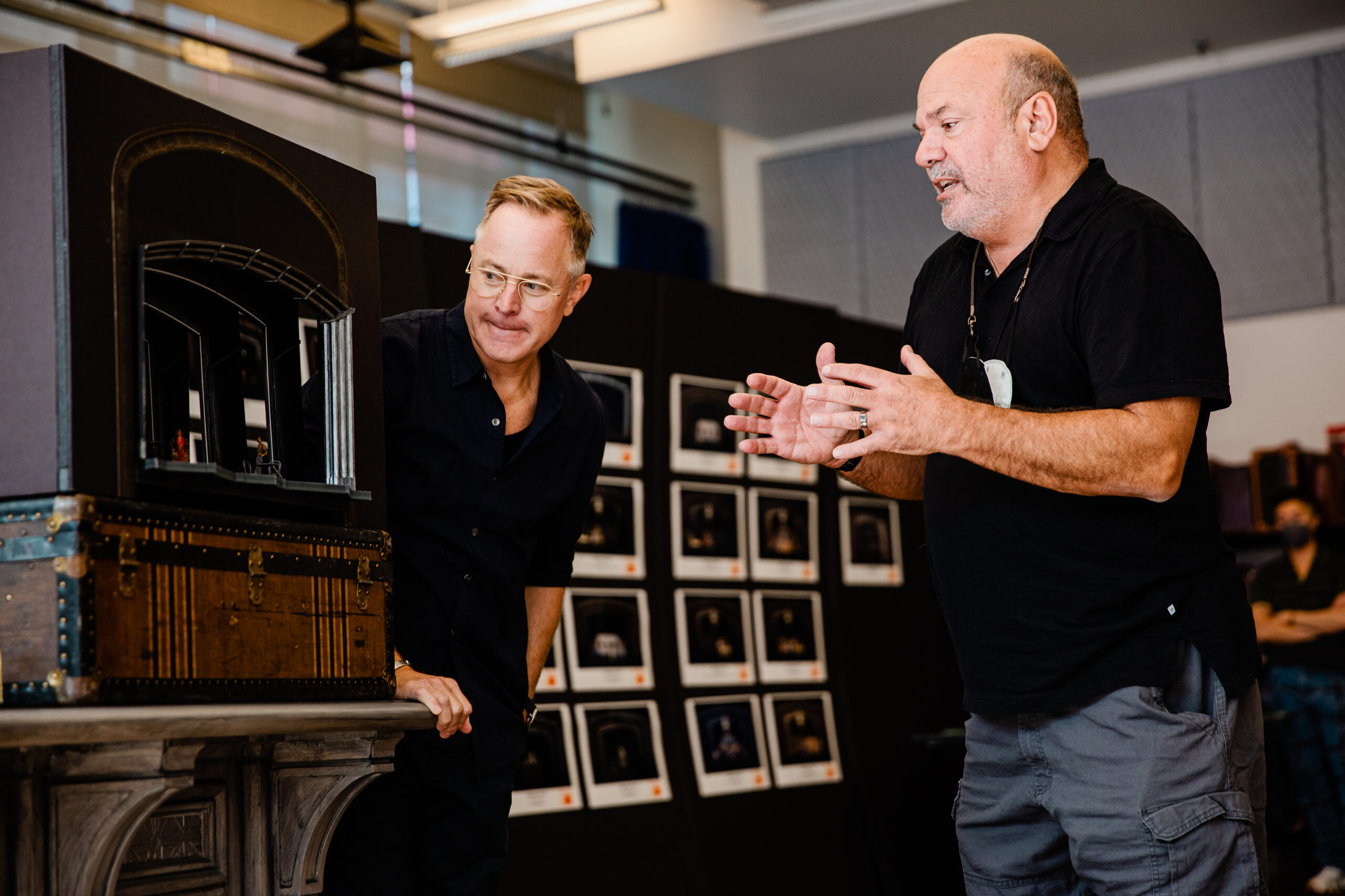 Scott Pask and Casey Nicholaw preview the set for Some Like It Hot. Photo by Marc J. Franklin.