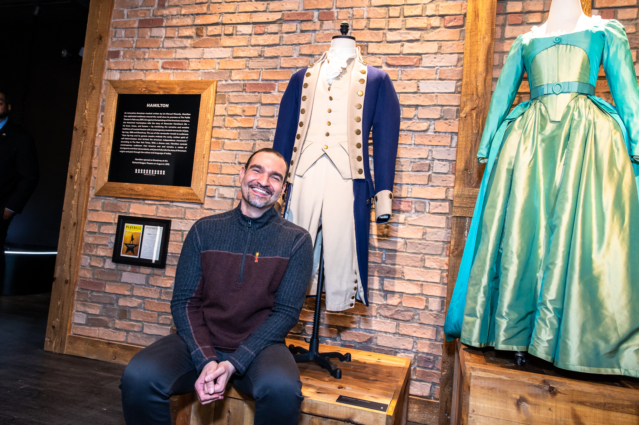 Javier Muñoz in the Hamilton exhibit. Photo by Rebecca J. Michelson. 