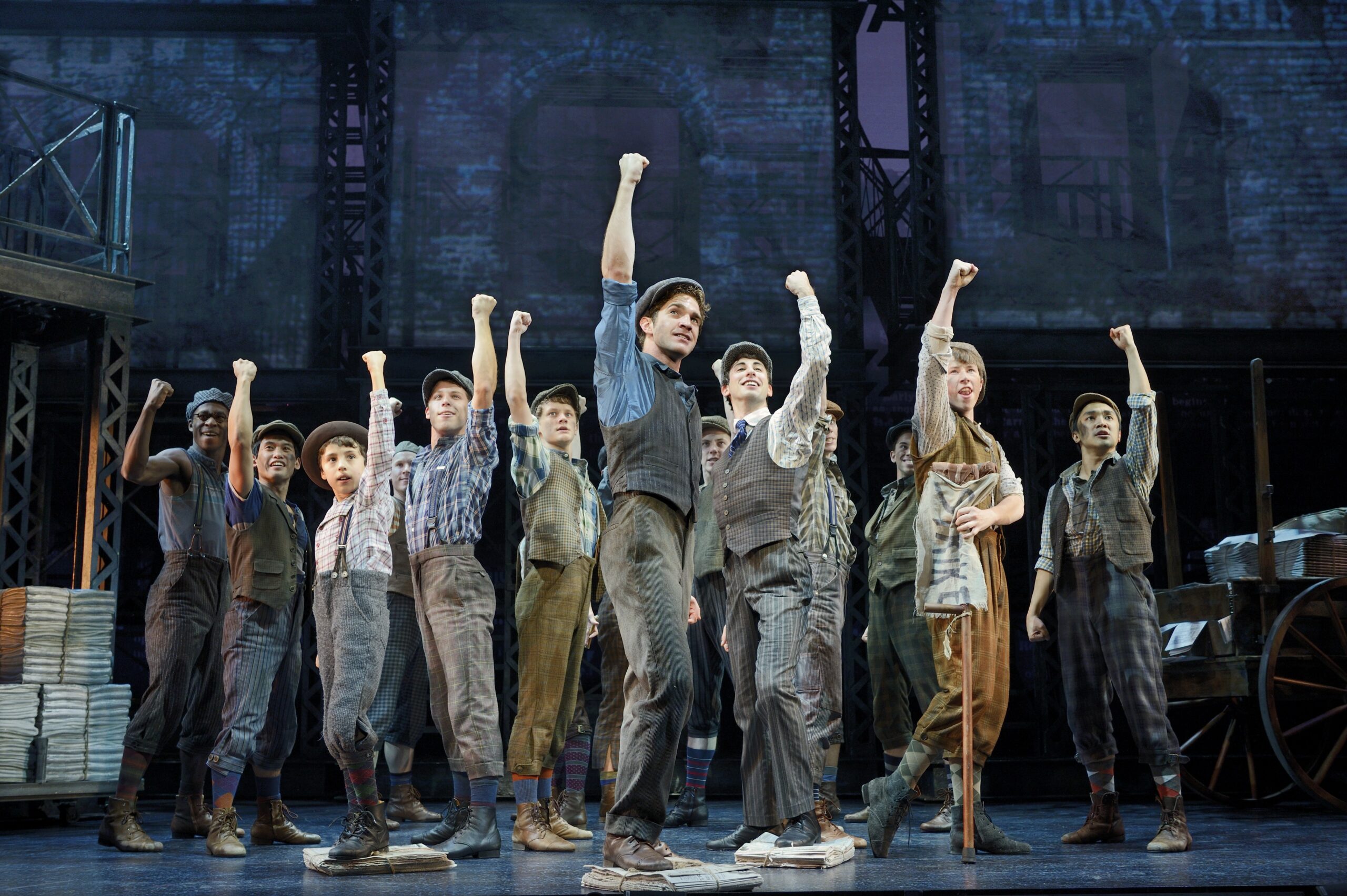 Young Anthony Rosenthal, left, pictured with the touring company of Newsies. Photo by Deen Van Meer.