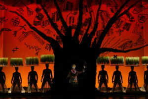 Tshidi Manye and the cast of The Lion King. Photo by Joan Marcus.