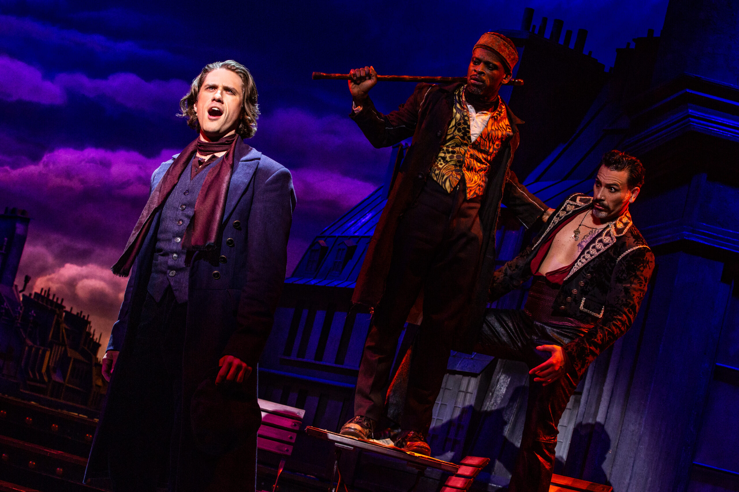 Aaron Tveit, Sahr Ngaujah, and Ricky Rojas in Moulin Rouge! The Musical. Photo by Matthew Murphy.