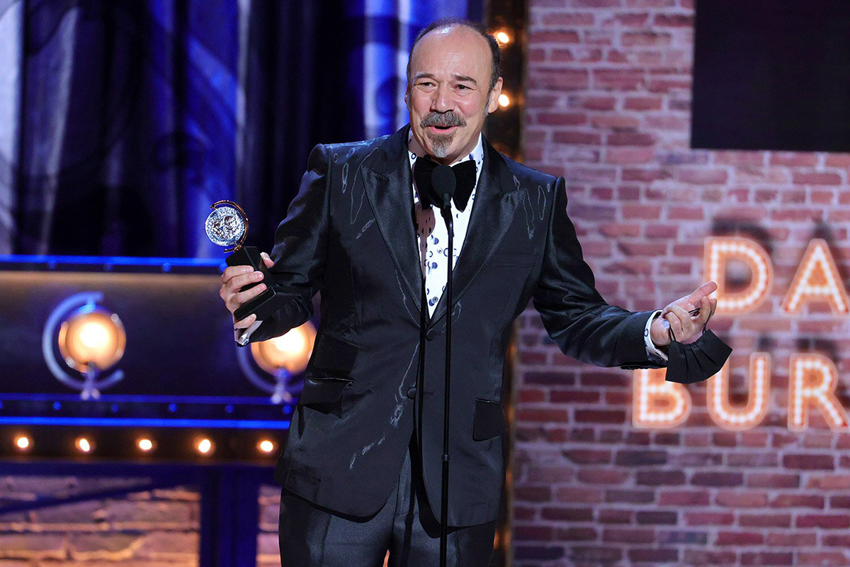 Danny Burstein accepting the Tony Award for Best Performance by an Actor in a Featured Role in a Musical at the 74th Annual Tony Awards. Photo by Theo Wargo.