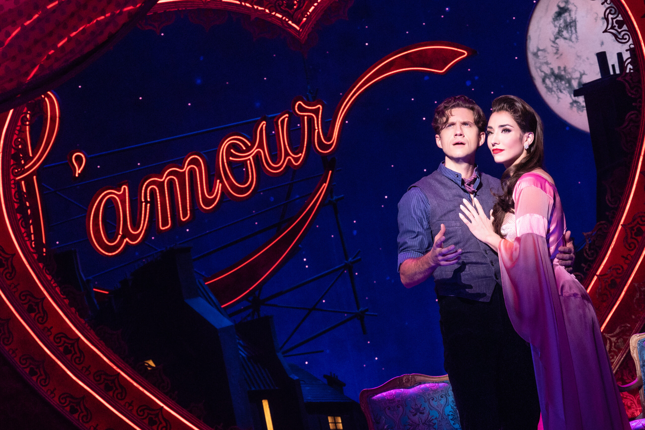 Aaron Tveit and Ashley Loren in Moulin Rouge! The Musical. Photo by Matthew Murphy.