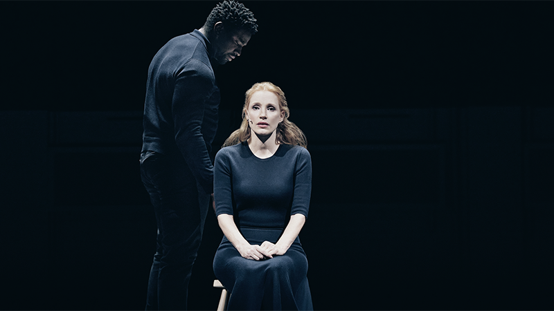 Okieriete Onaodowan and Jessica Chastain in A Doll’s House. Photo by Emilio Madrid.
