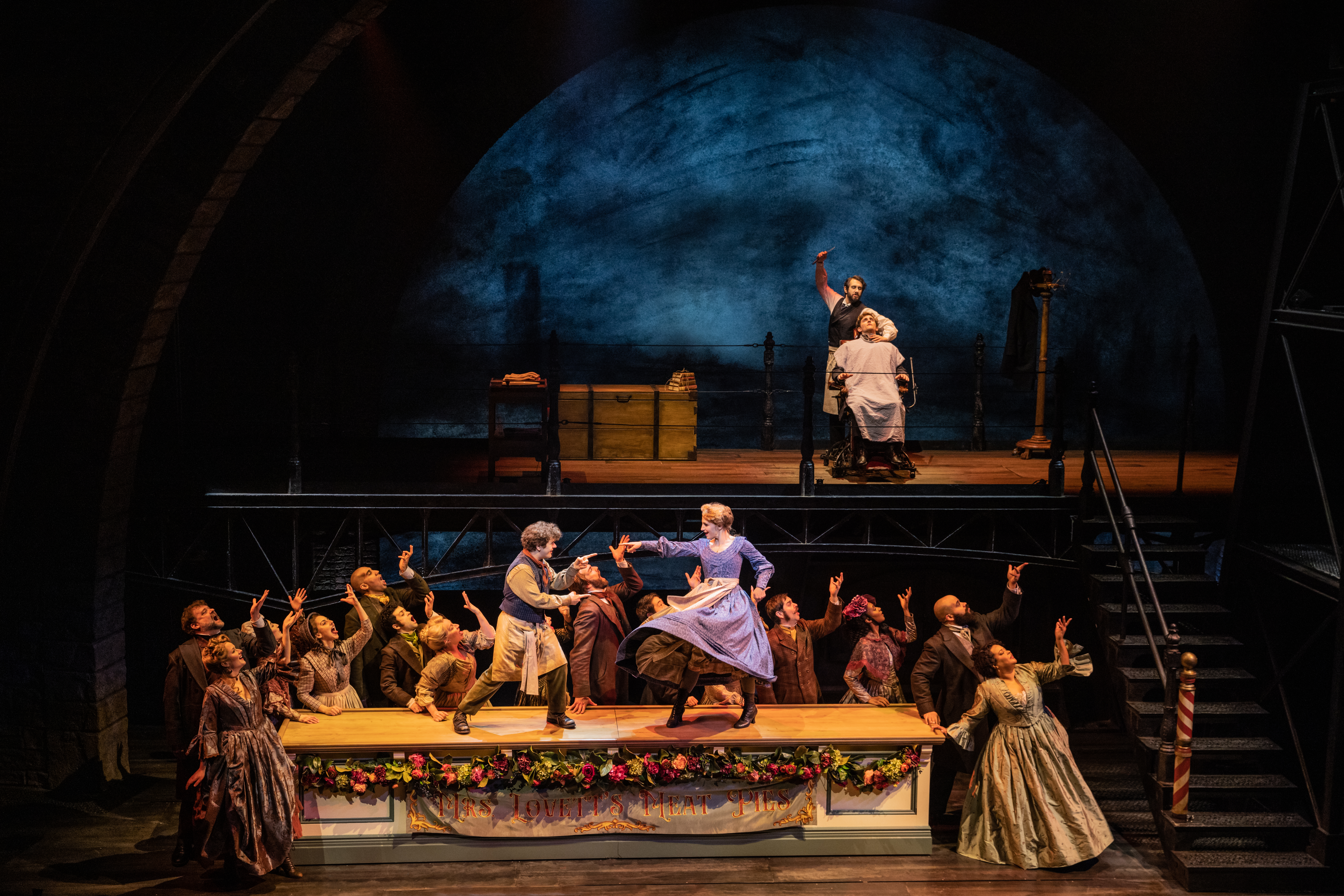 Gaten Matarazzo, Annaleigh Ashford, Josh Groban, Nathan Salstone and the company of Sweeney Todd. Photo by Matthew Murphy and Evan Zimmerman.