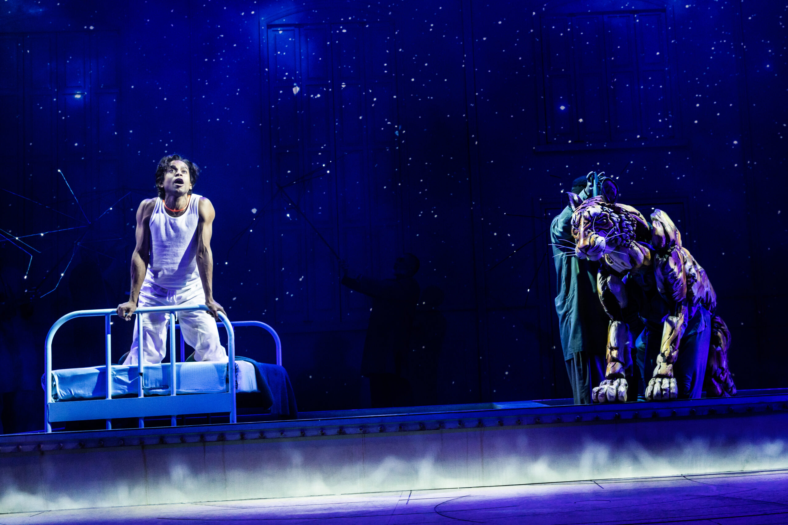 Hiran Abeysekera, Fred Davis, Scarlet Wildeernik, and Andrew Wilson in Life of Pi. Photo by Matthew Murphy and Evan Zimmerman.