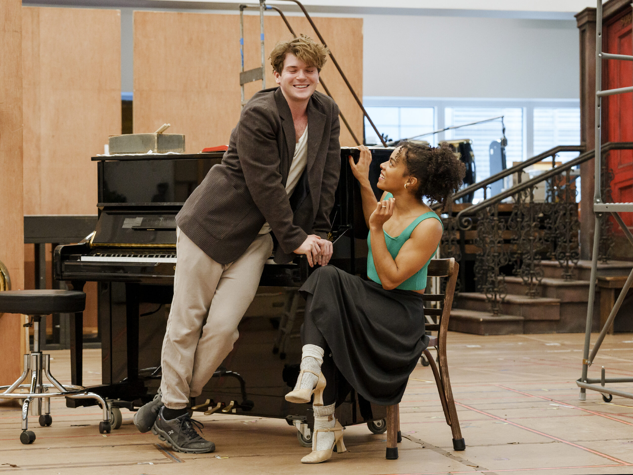 Colton Ryan and Anna Uzele in rehearsals for New York, New York. Photo by Paul Kolnik.