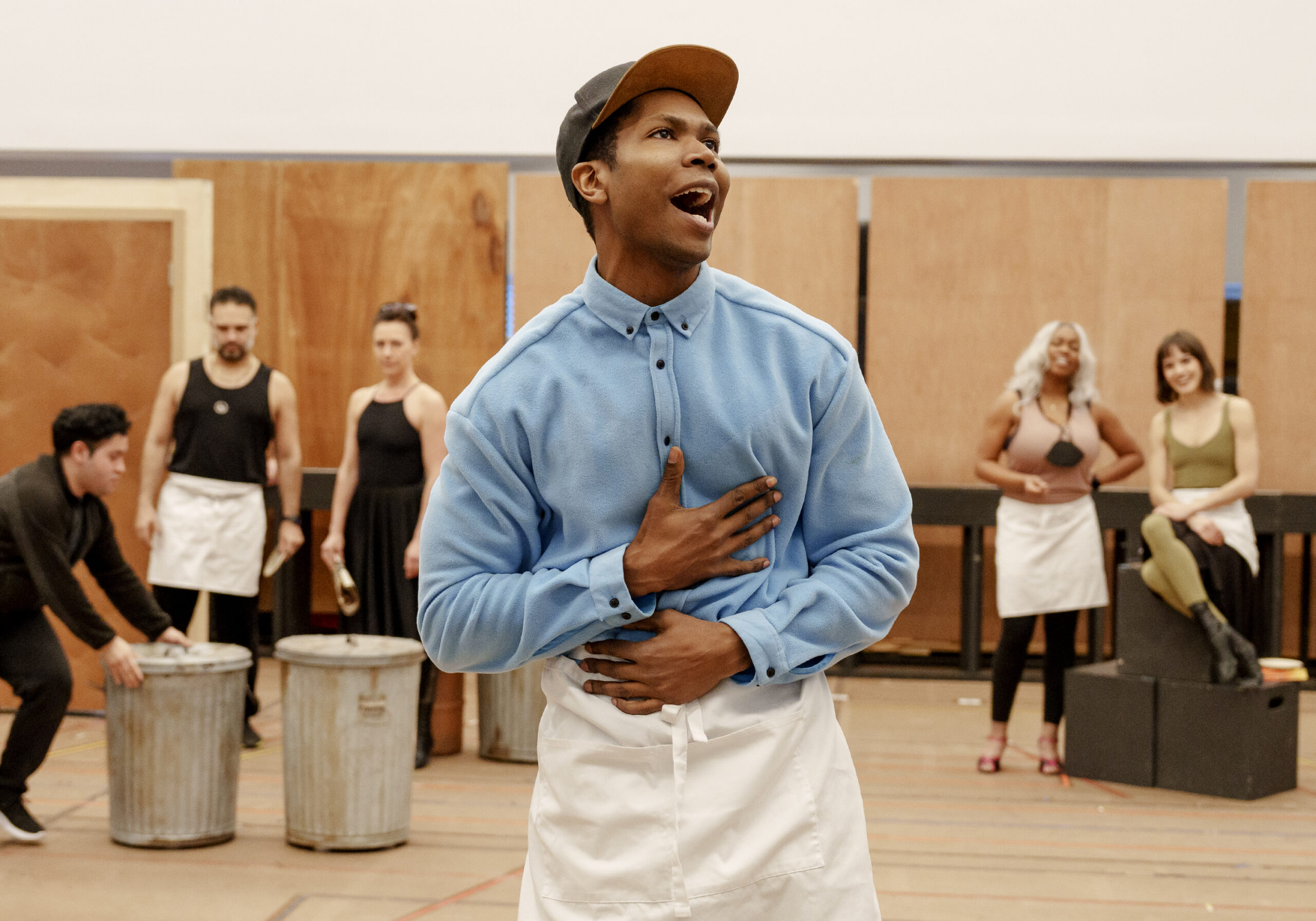 John Clay III and the cast in rehearsals for New York, New York. Photo by Paul Kolnik.