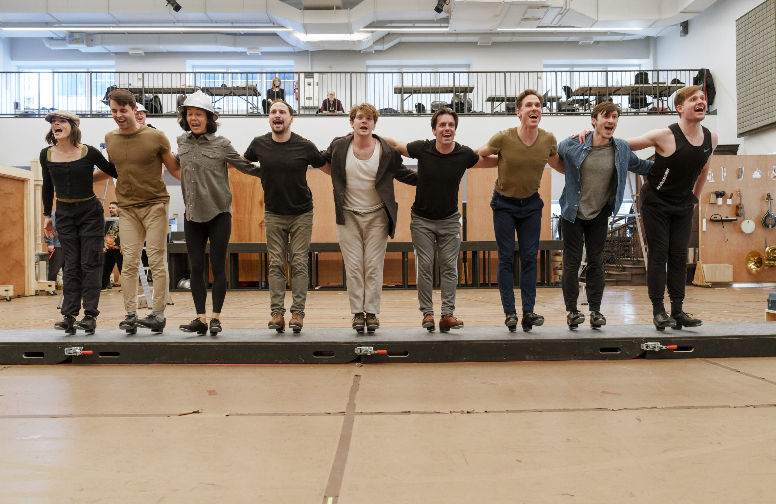 The cast in rehearsals for New York, New York. Photo by Paul Kolnik.