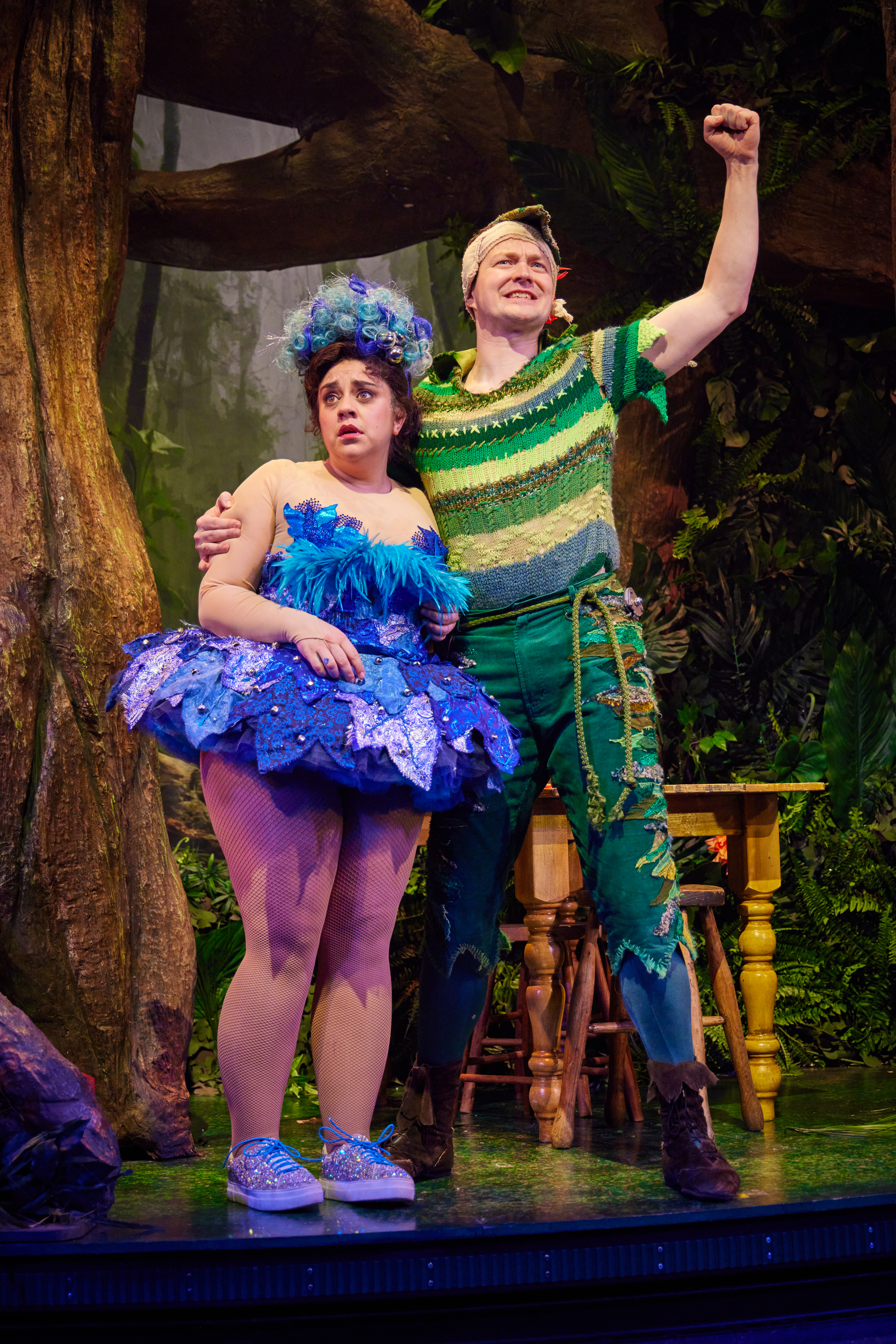 Nancy Zamit and Greg Tannahill in Peter Pan Goes Wrong. Photo by Jeremy Daniel.