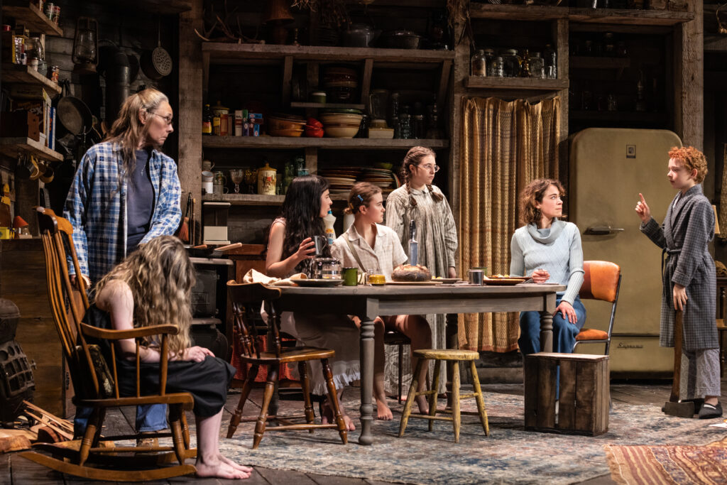 Colby Kipnes, Laurie Metcalf, Sophia Anne Caruso, Millicent Simmonds, Alyssa Emily Marvin, and Eamon Patrick O’Connell in Grey House. Photo by MurphyMade.
