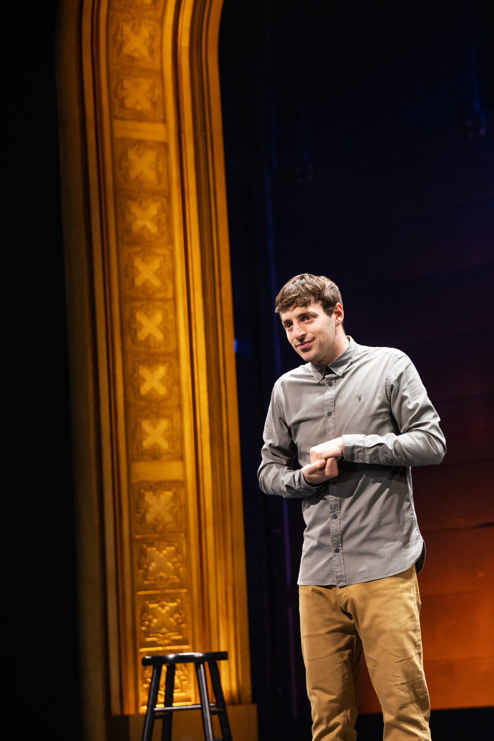 Alex Edelman in <i>Just For Us</i>. Photo by Matthew Murphy.