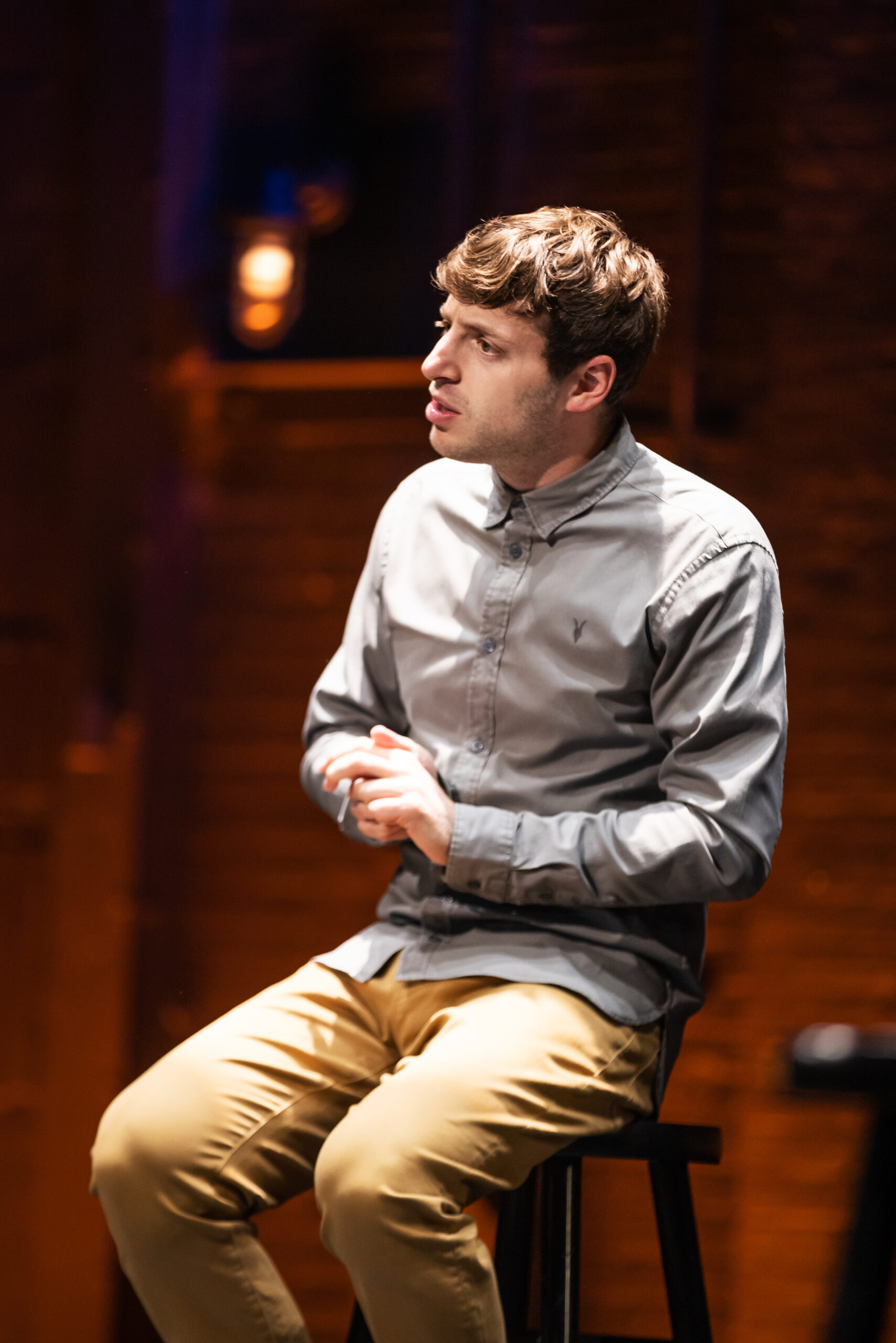 Alex Edelman in <i>Just For Us</i>. Photo by Matthew Murphy.