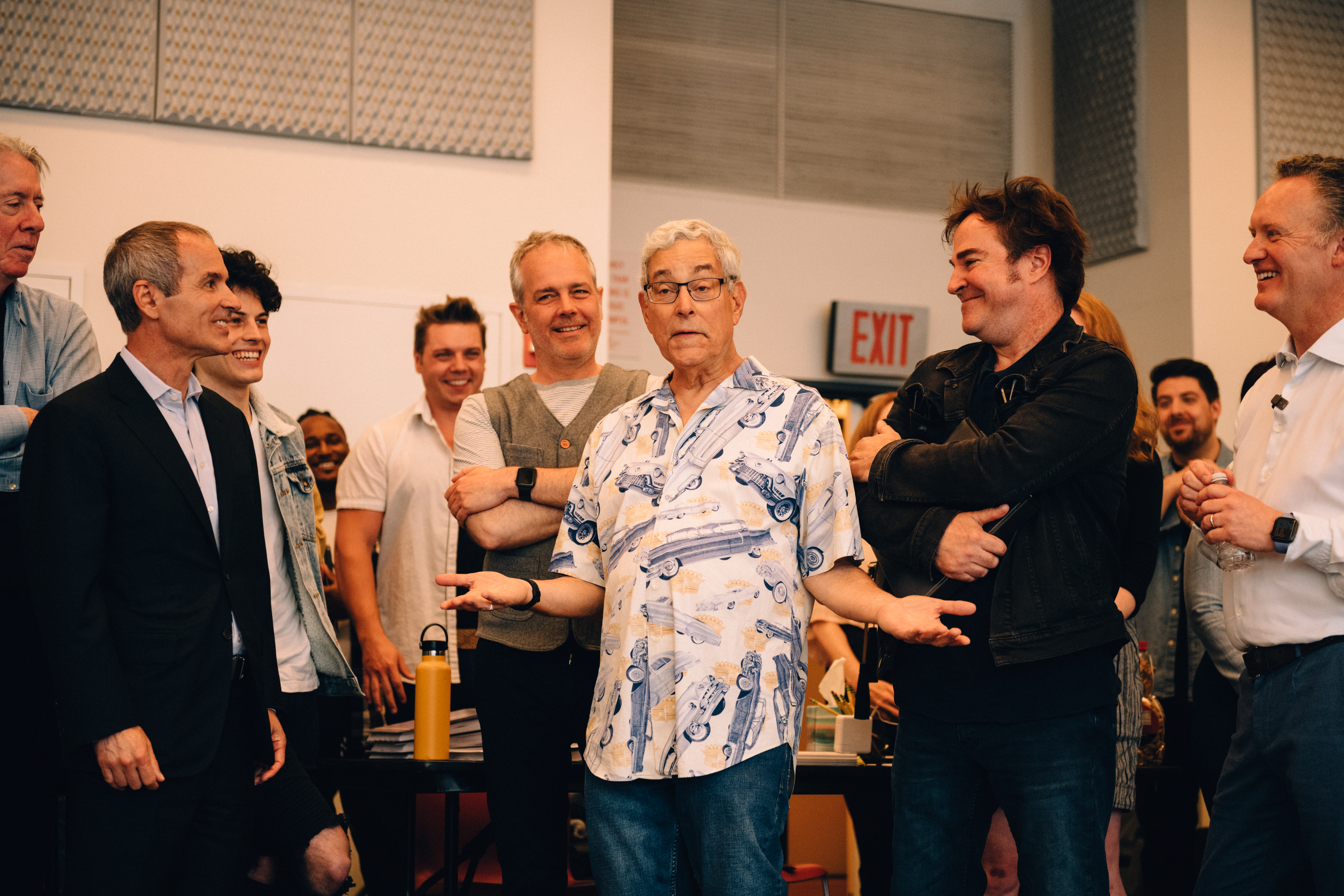 Bob Gale, Roger Bart, and Colin Ingram in the rehearsal room.
