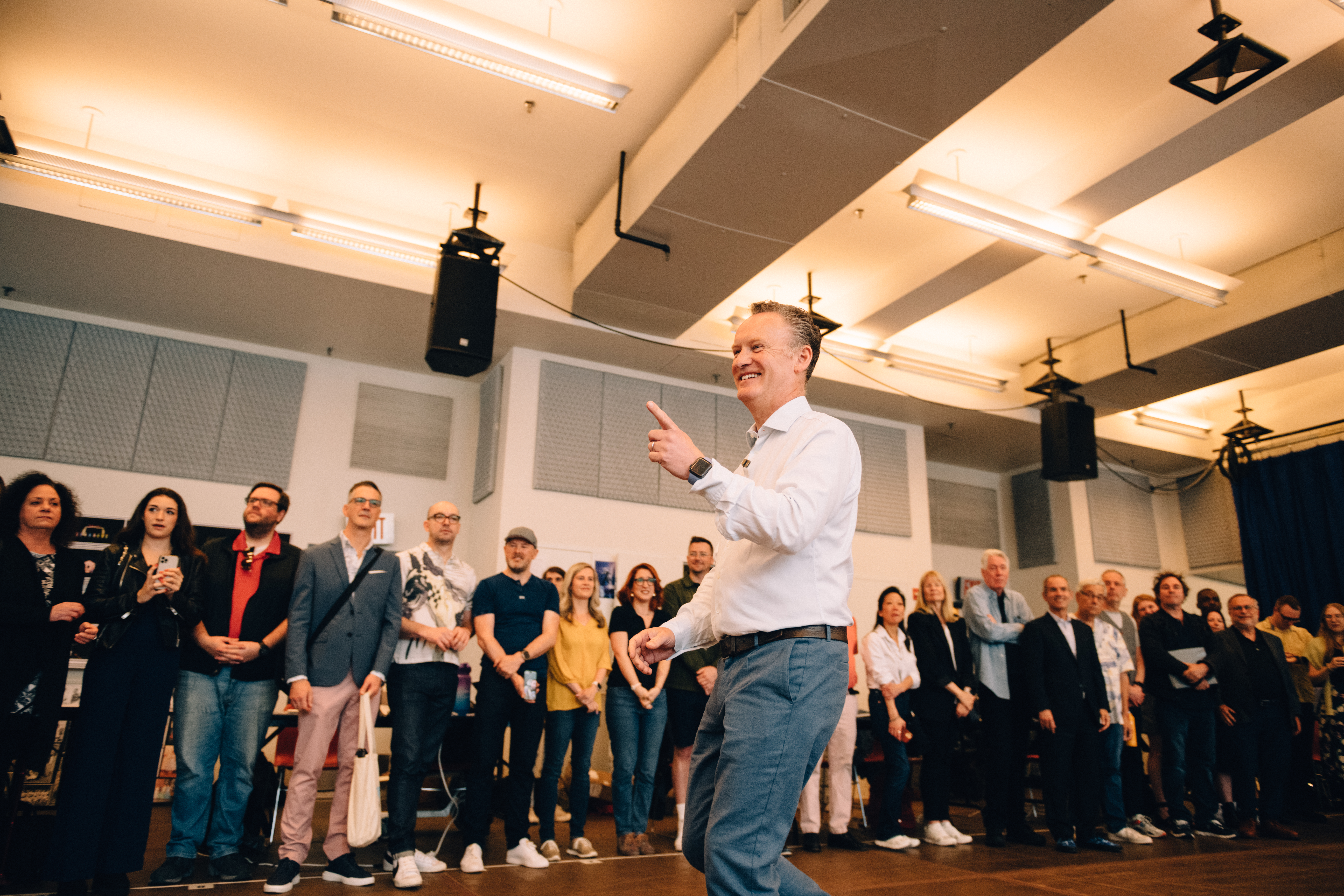 Colin Ingram in front of the company at rehearsal