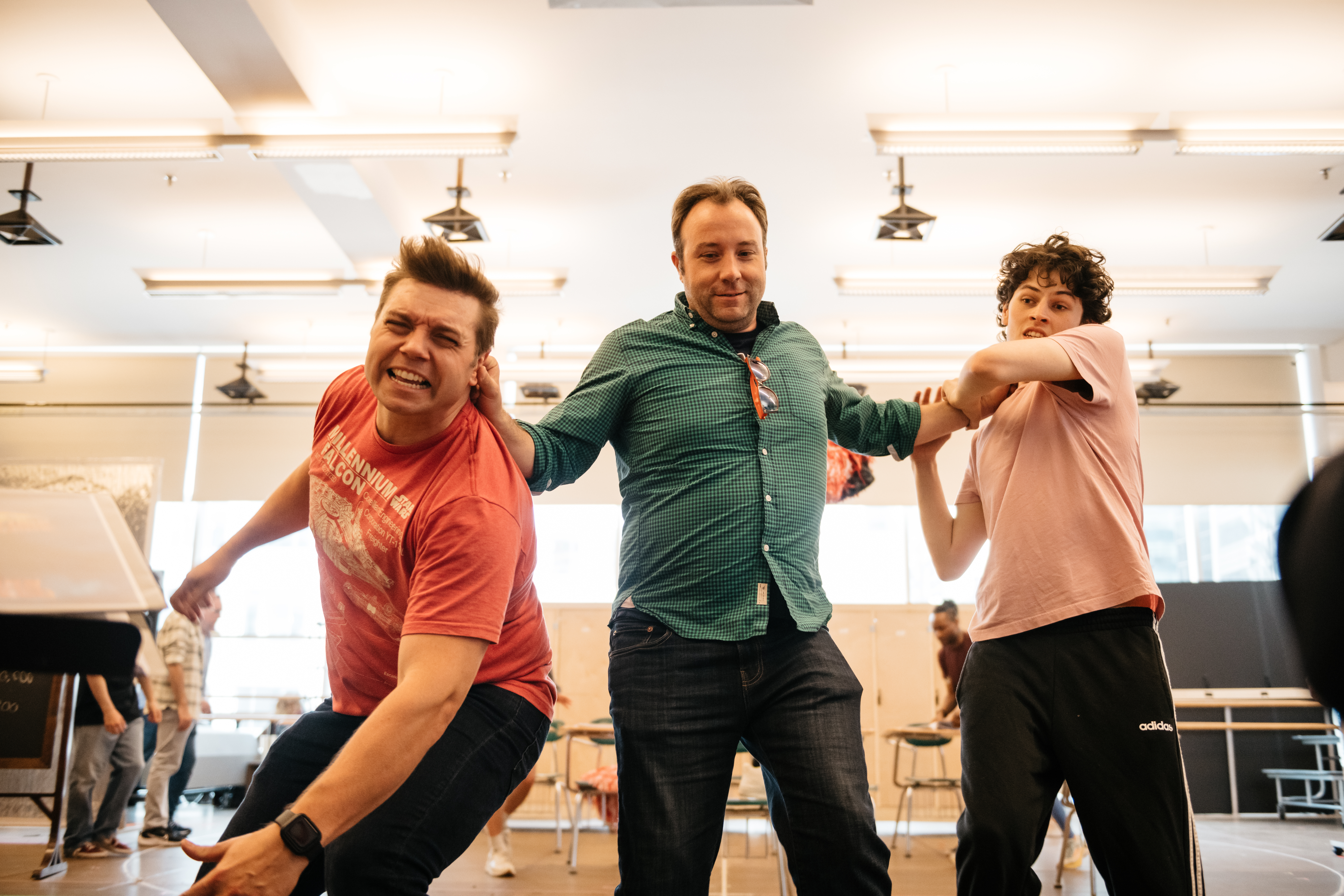 Nathaniel Hackmann, Merritt David Janes, and Casey Likes in rehearsal