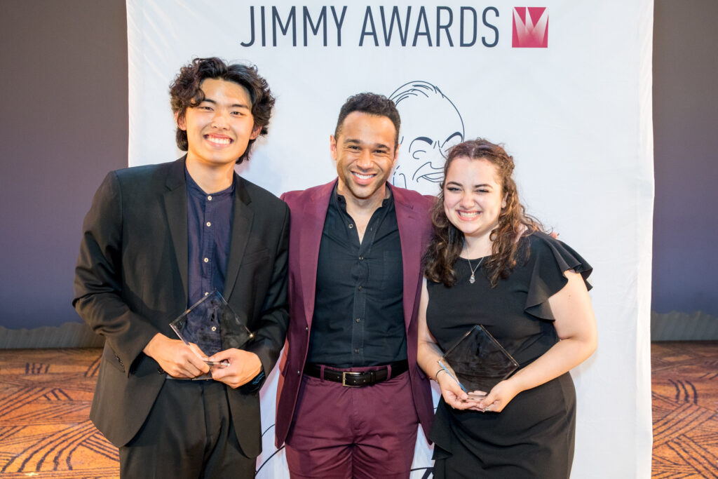 Langston Lee, Jimmy Awards host Corbin Bleu, and Lauren Marchand. Photo by Tricia Baron.