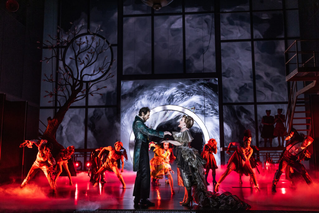 Adam Godley, Jennifer Simard, and the company of Once Upon a One More Time. Photo by Matthew Murphy.