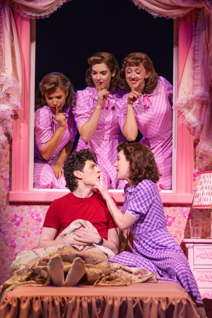 Casey Likes, Liana Hunt, and the cast of Back to the Future: The Musical. Photo by Matthew Murphy and Evan Zimmerman.
