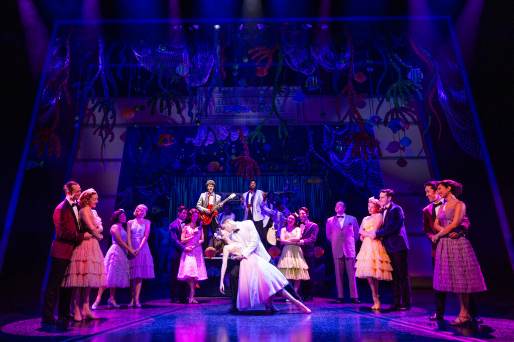 Hugh Coles, Liana Hunt, and the cast of Back to the Future: The Musical. Photo by Matthew Murphy and Evan Zimmerman.