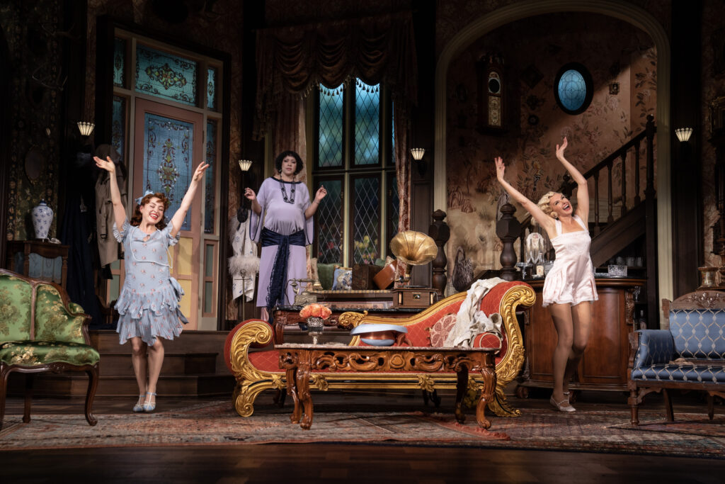 Dana Steingold, Lilli Cooper, and Laura Bell Bundy in The Cottage. Photo by Joan Marcus.