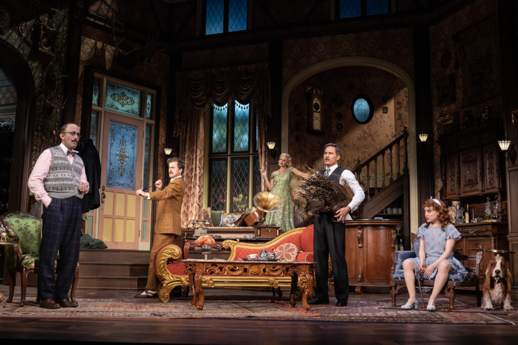 Nehal Joshi, Alex Moffat, Laura Bell Bundy, Eric McCormack, and Dana Steingold in The Cottage. Photo by Joan Marcus.