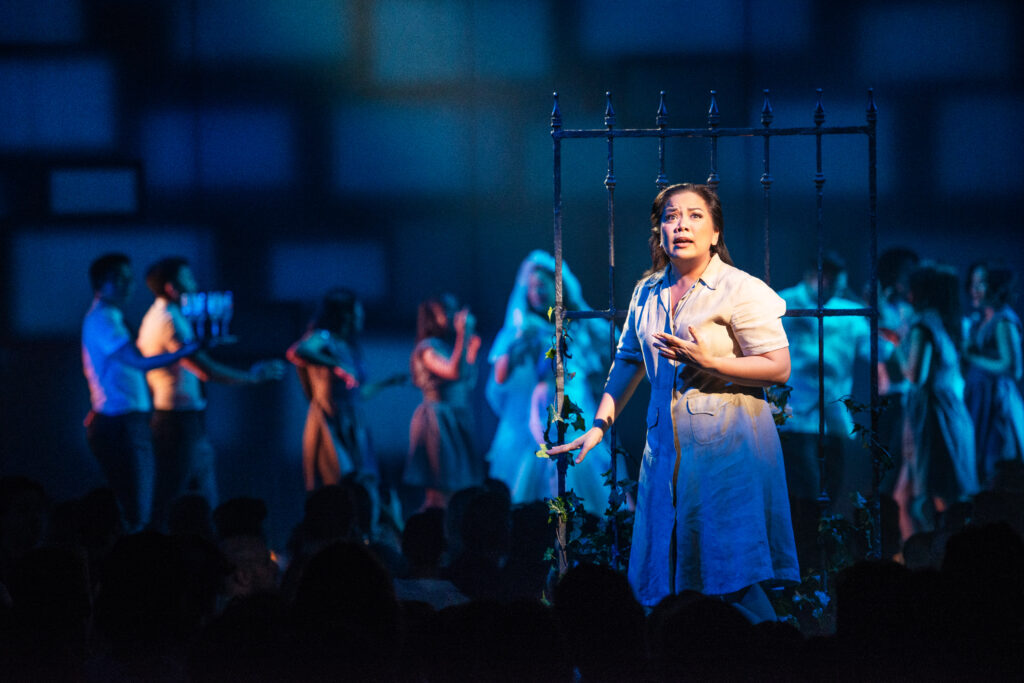 Melody Butiu and the cast of Here Lies Love. Photo by Billy Bustamante, Matthew Murphy, and Evan Zimmerman.