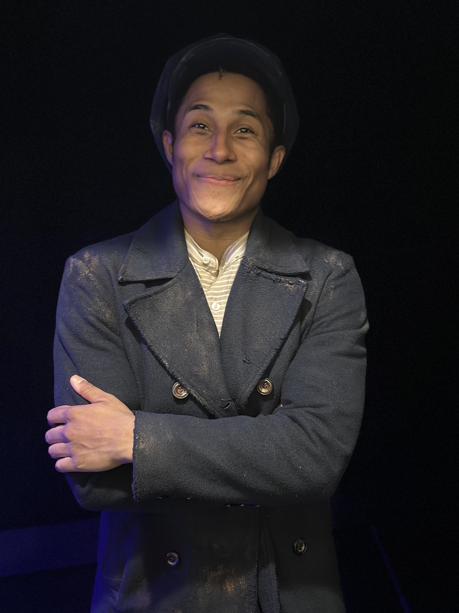 Daniel Yearwood in costume backstage at Sweeney Todd. 