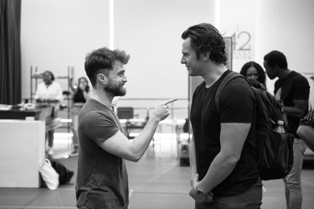 Daniel Radcliffe and Jonathan Groff in rehearsals for Merrily We Roll Along. Photo by Andy Henderson.
