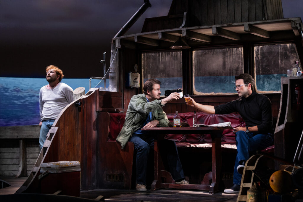 Alex Brightman, Ian Shaw, and Colin Donnell in The Shark is Broken. Photo by Matthew Murphy.