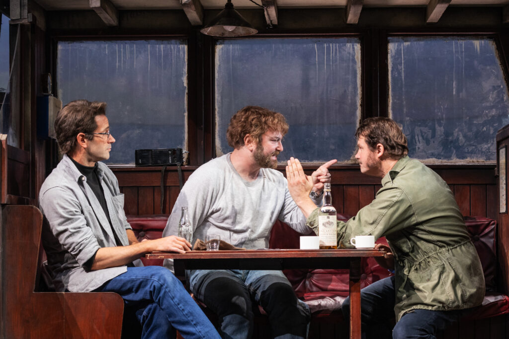 Colin Donnell, Alex Brightman, and Ian Shaw in The Shark is Broken. Photo by Matthew Murphy.