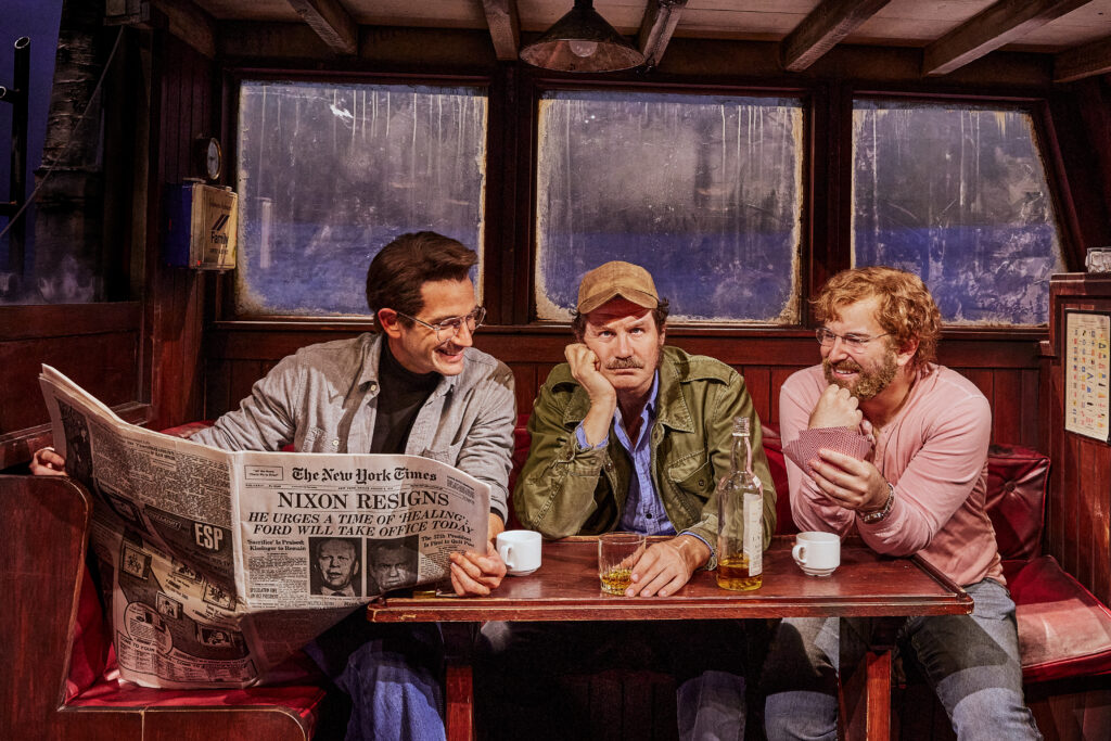 Colin Donnell, Ian Shaw, and Alex Brightman in <em>The Shark is Broken</em>. Photo by Matthew Murphy.
