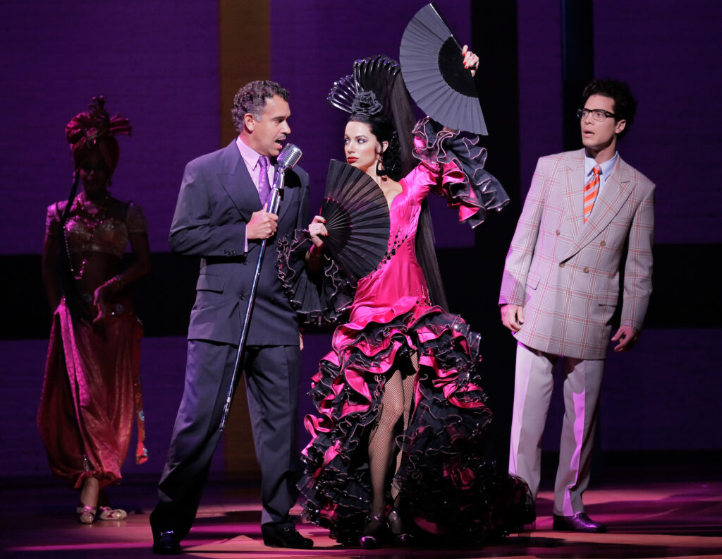 Brian Stokes Mitchell, Nina Lafarga, and Justin Guarini in Women on the Verge of a Nervous Breakdown.Photo by Paul Kolnik.