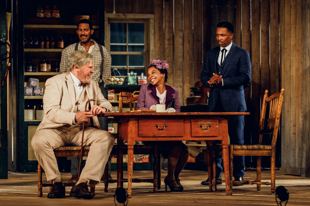 Jay O. Sanders, Billy Eugene Jones, Kara Young, and Leslie Odom Jr. in Purlie Victorious. Photo by Marc J. Franklin.