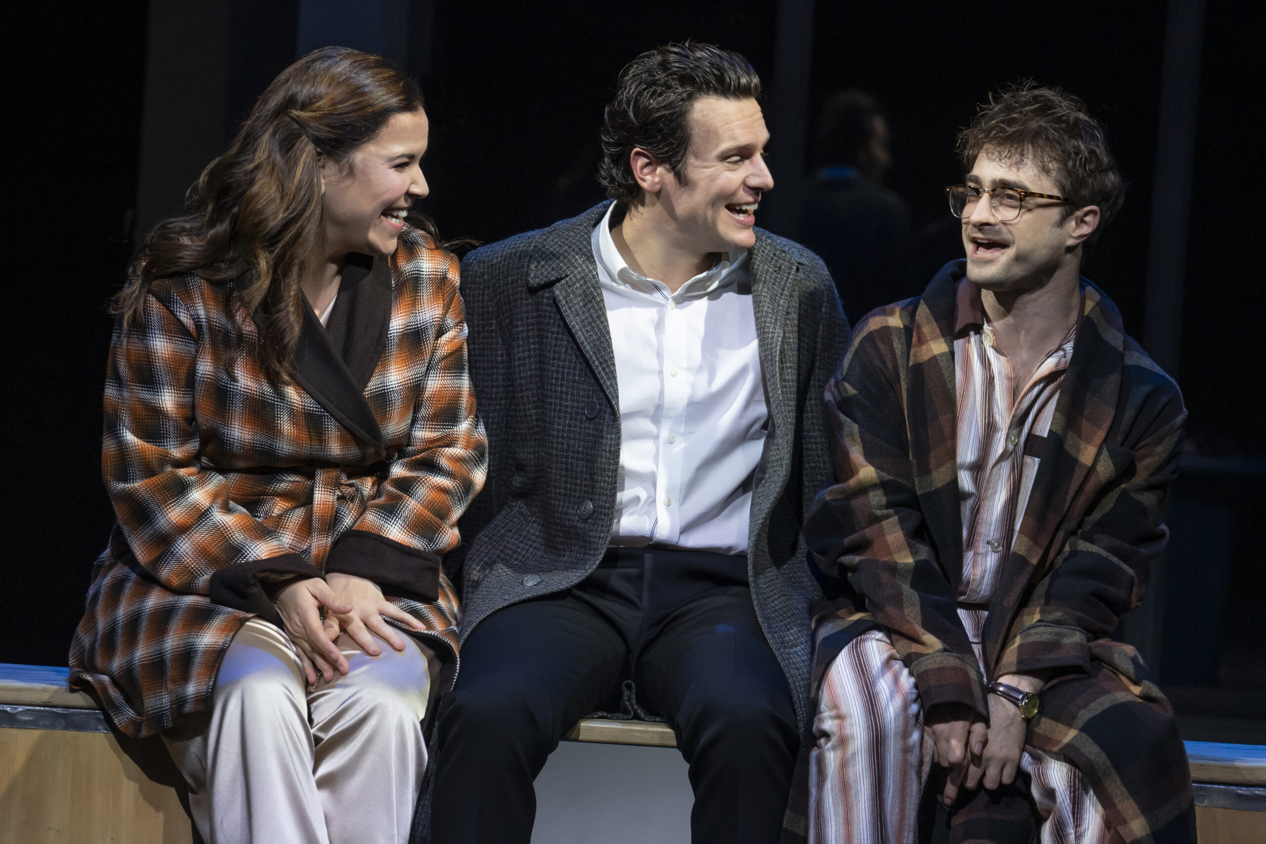 Lindsay Mendez, Jonathan Groff, and Daniel Radcliffe in Merrily We Roll Along. Photo by Joan Marcus.
