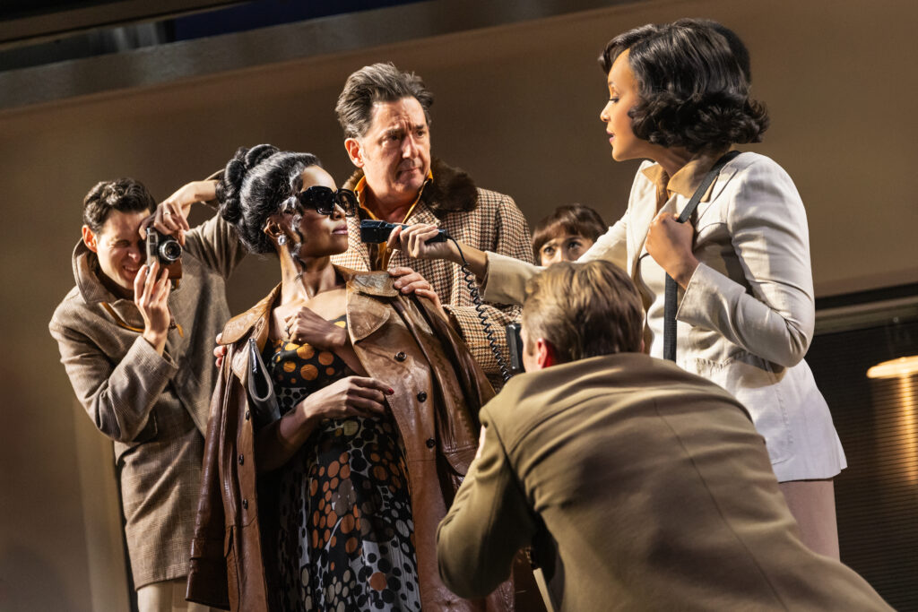 Krystal Joy Brown, Reg Rogers, Natalie Wachen, and the cast of Merrily We Roll Along. Photo by Matthew Murphy.