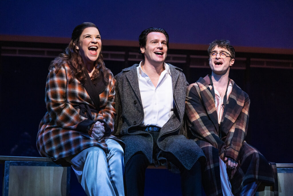 Lindsay Mendez, Jonathan Groff, and Daniel Radcliffe in Merrily We Roll Along. Photo by Matthew Murphy.
