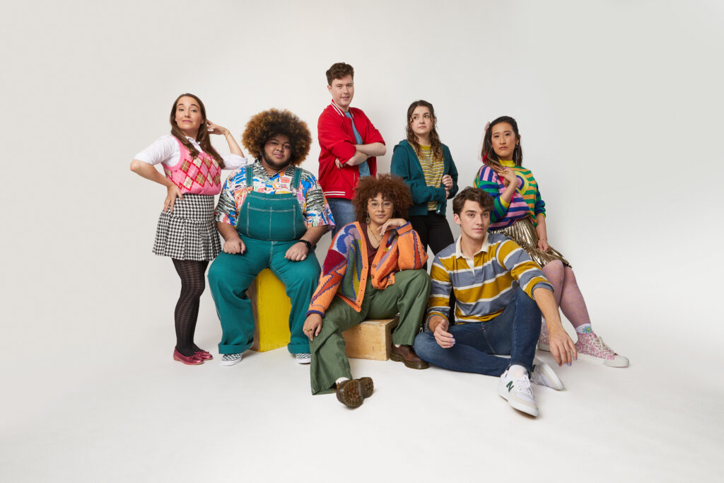 Ashley Wool, Desmond Luis Edwards, Conor Tague, Imani Russell, Madison Kopec, Liam Pearce, and Amelia Fei. Photo by Marc J. Franklin.