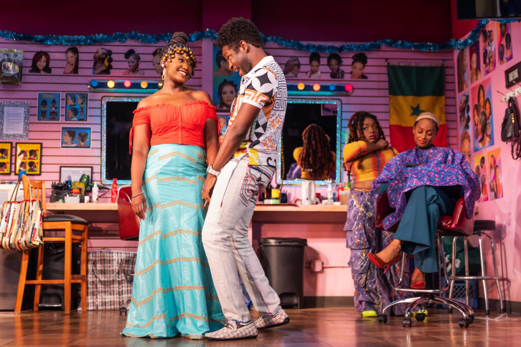 Nana Mensah, Michael Oloyede, Maechi Aharanwa, and Lakisha May in Jaja’s African Hair Braiding. Photo by Matthew Murphy.
