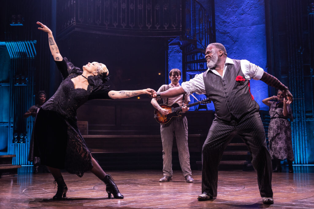 Betty Who, Reeve Carney, and Phillip Boykin in Hadestown. Photo by Matthew Murphy.