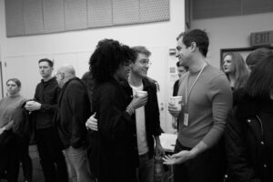 Joy Woods, John Cardoza, and Ryan Vasquez in rehearsals for The Notebook. Photo by Jenny Anderson.