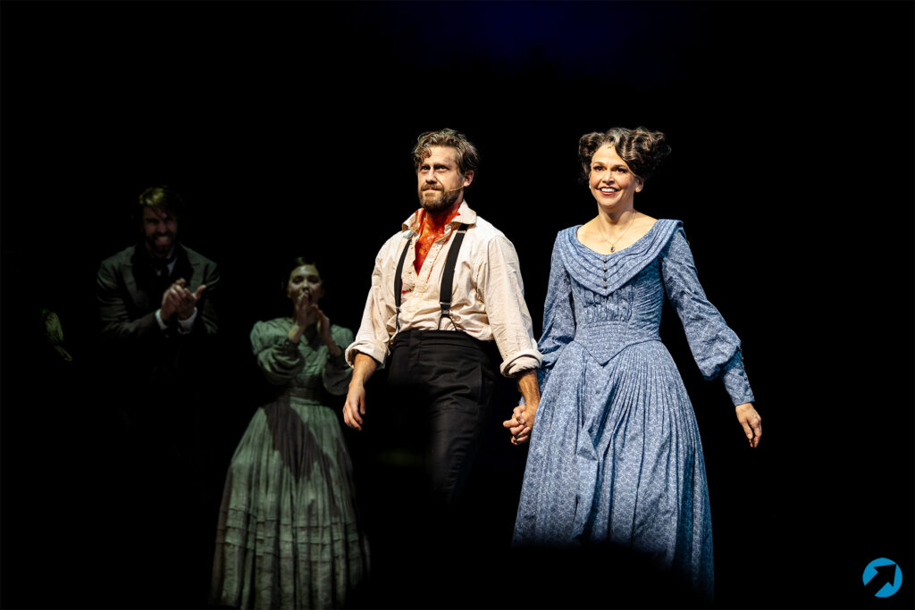 Aaron Tveit and Sutton Foster in <i>Sweeney Todd</i>. Photo by Angela of York for Broadway Direct.