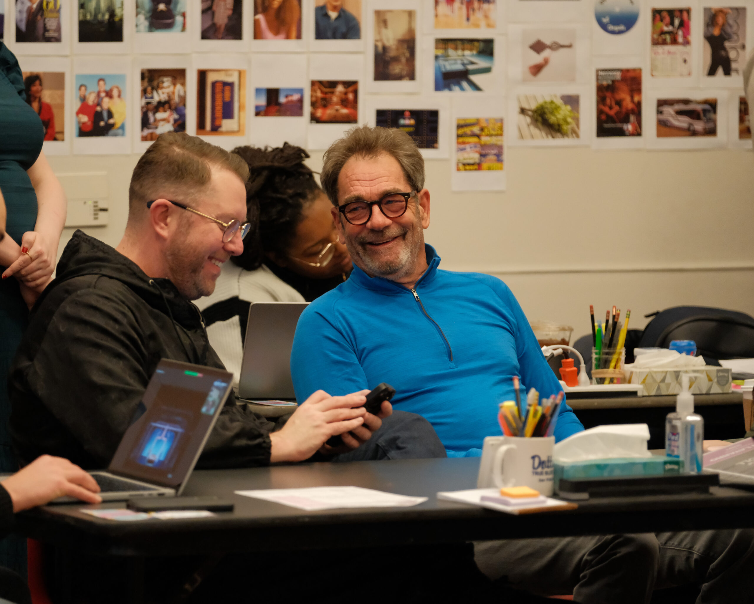 Hunter Arnold and Huey Lewis in rehearsals for The Heart of Rock and Roll. Photo by Paul Aphisit.