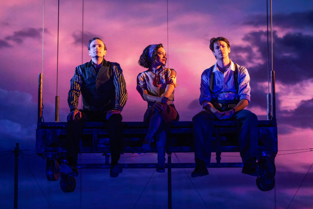 Paul Alexander Nolan, Isabelle McCalla, and Grant Gustin in Water for Elephants. Photo by Matthew Murphy.
