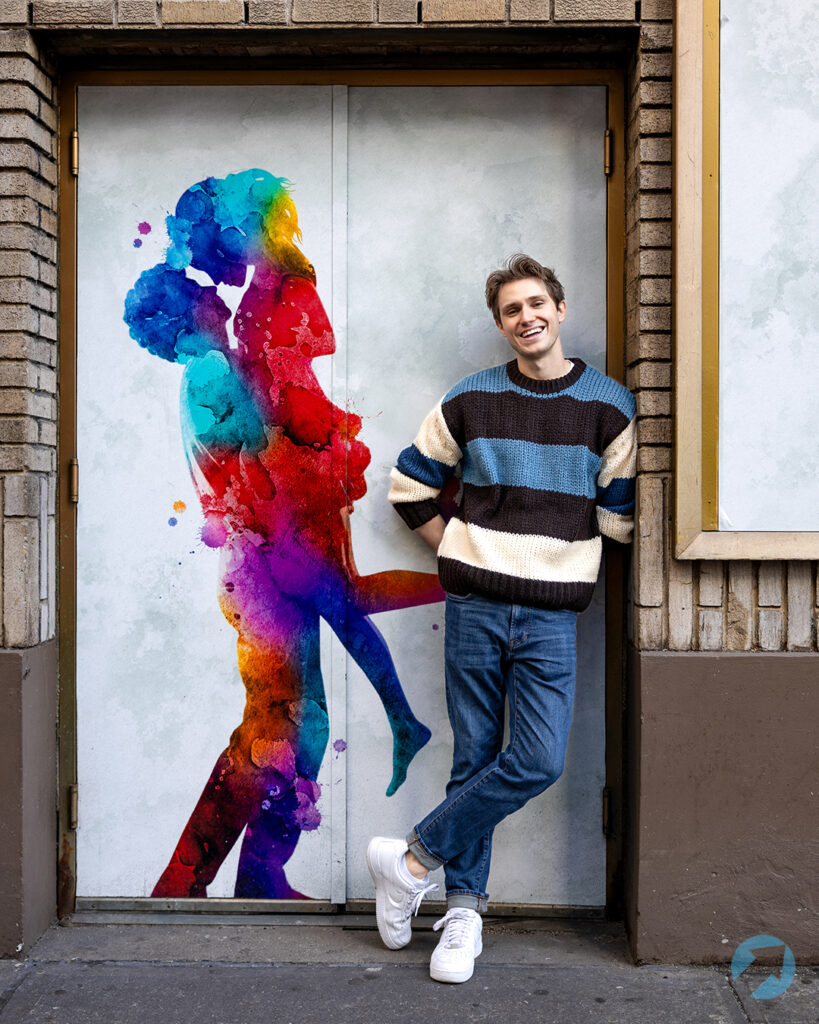 John Cardoza of <i>The Notebook</i> outside of the Gerald Schoenfeld Theatre. Photo by Angela of York for Broadway Direct.