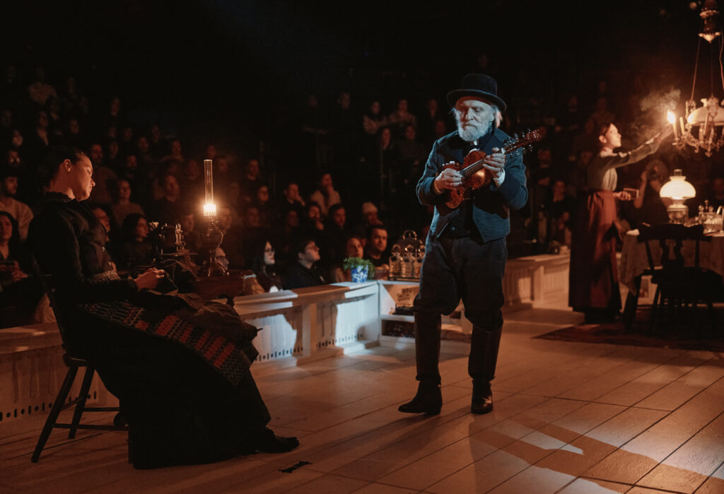 Katie Broad, David Patrick Kelly & Victoria Pedretti in An Enemy of the People - Photo by Emilio Madrid