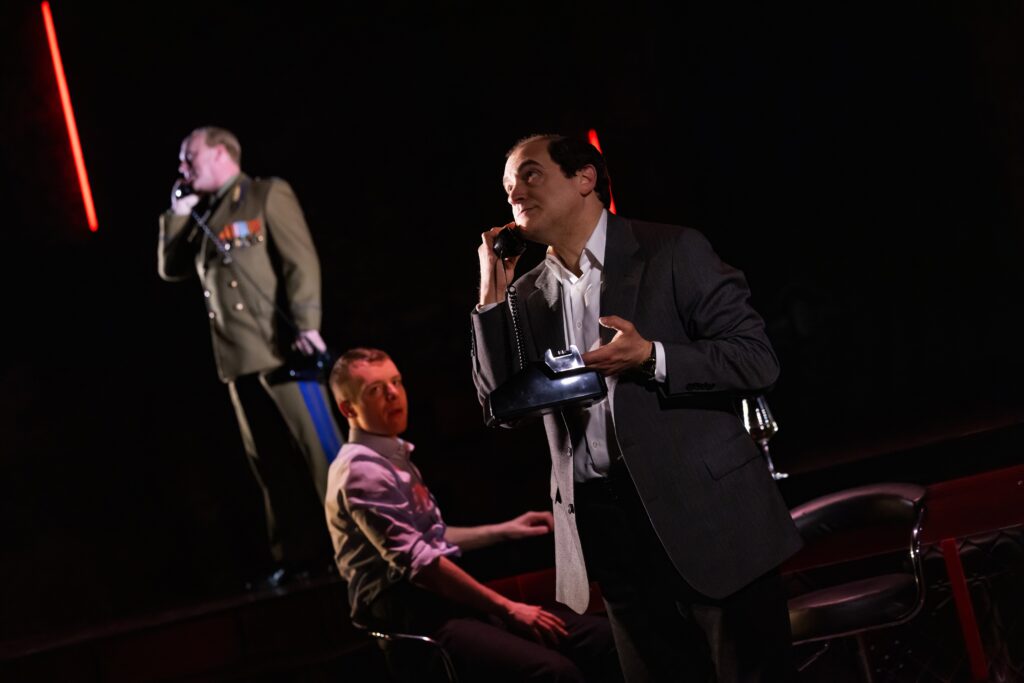 Will Keen, Luke Thallon, and Michael Stuhlbarg in Patriots. Photo by Matthew Murphy.