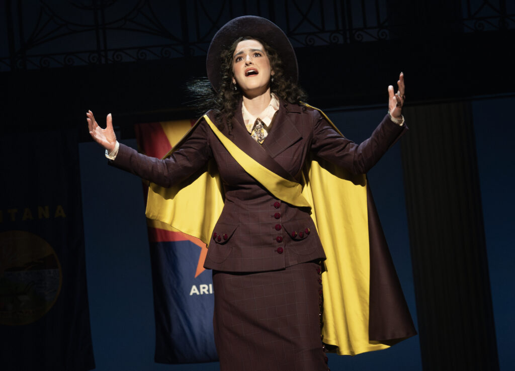 Hannah Cruz as Inez Milholland in Suffs.