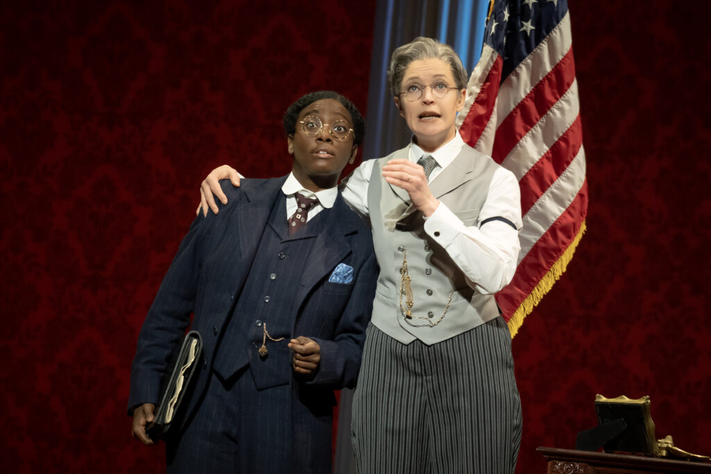 Tsilala Brock and Grace McLean as Dudley Malone and President Woodrow Wilson.